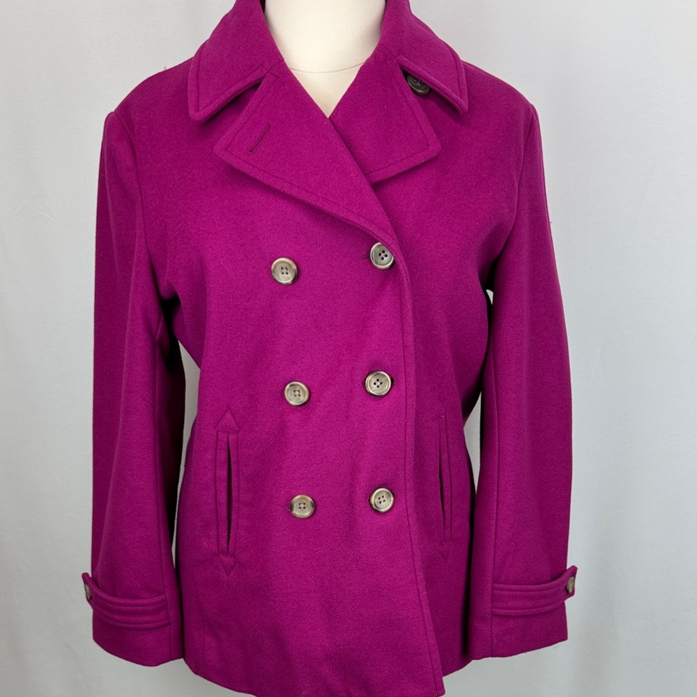 Pink wool Lands End regular wool pea coat fully lined size 16